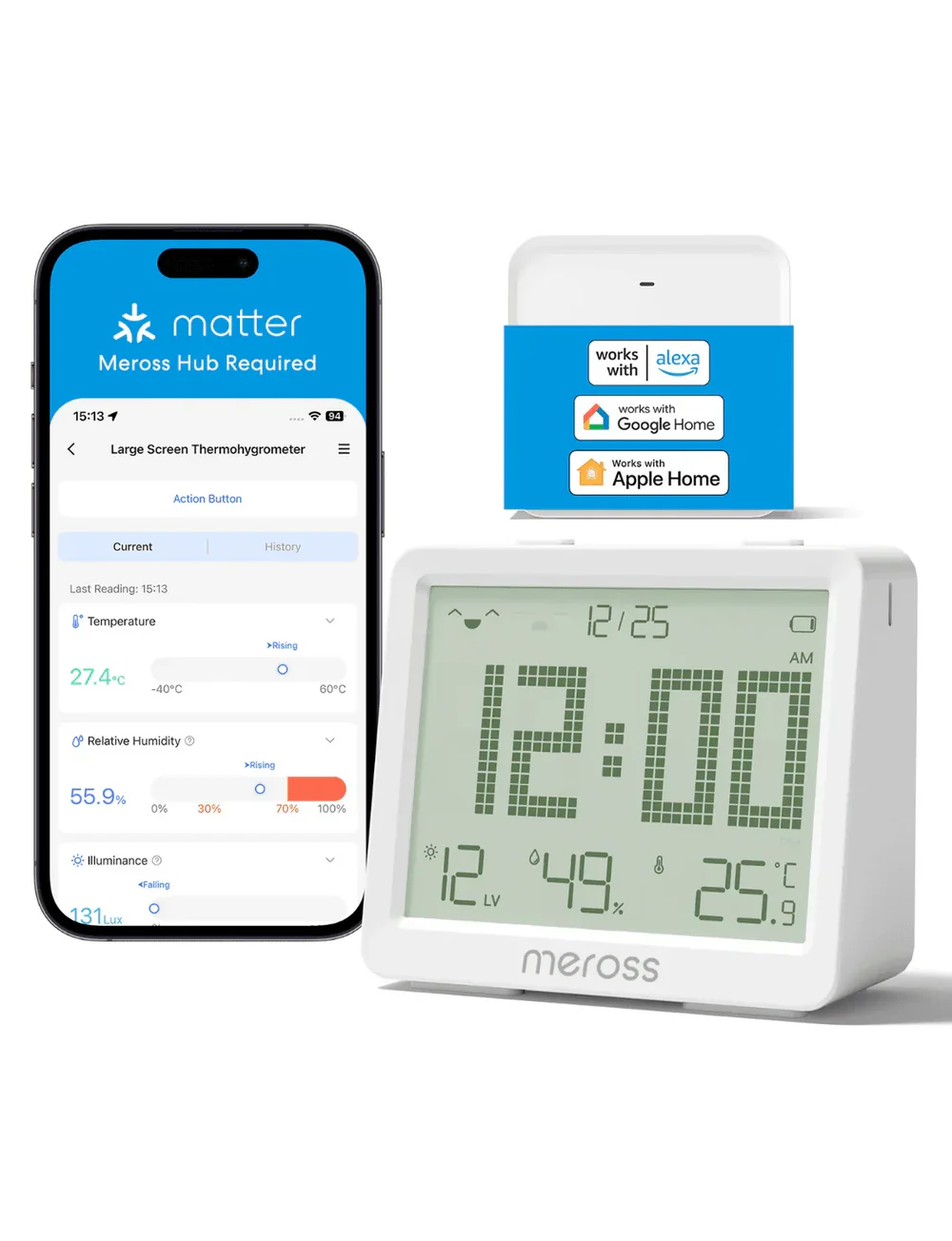 香港行貨 2年保養 Meross MS130H 智能溫濕度傳感器套裝 (支援 Matter / 連集線器 / 遙控監測)