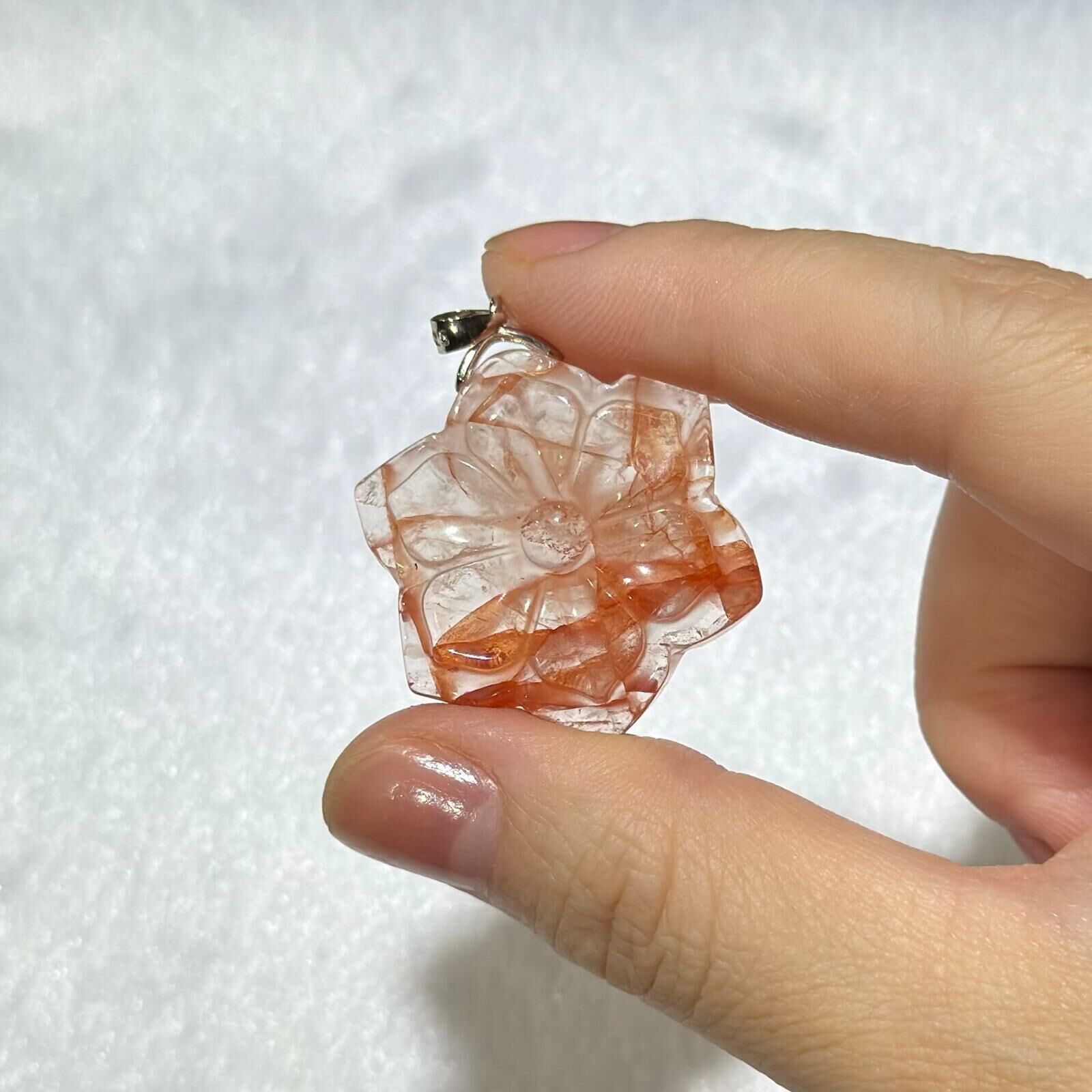 紅膠花 水晶花形吊飾 (#02)