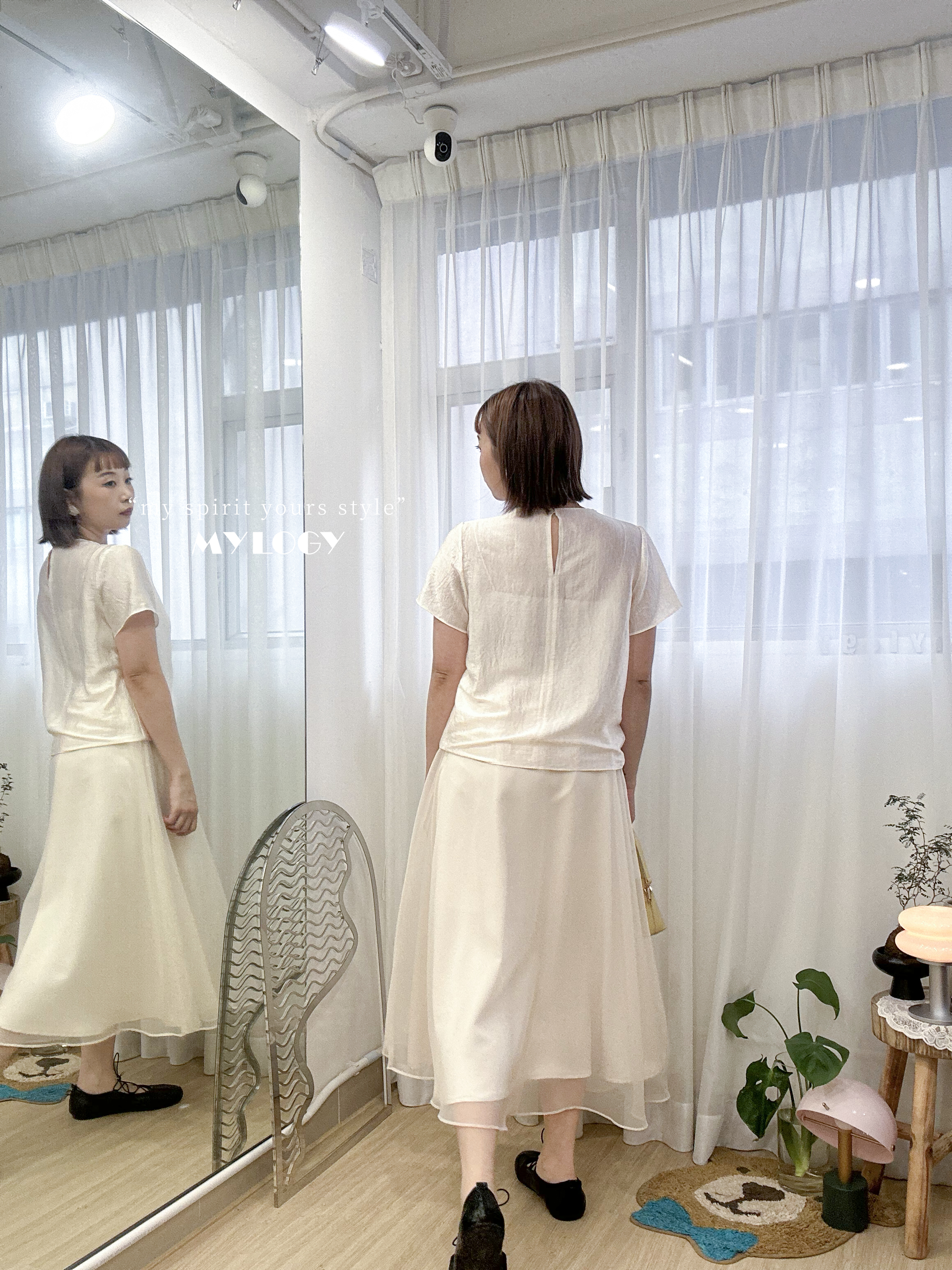 極簡高級感～亮面羅紋薄襯衫 OND0001 - 杏色 Beige