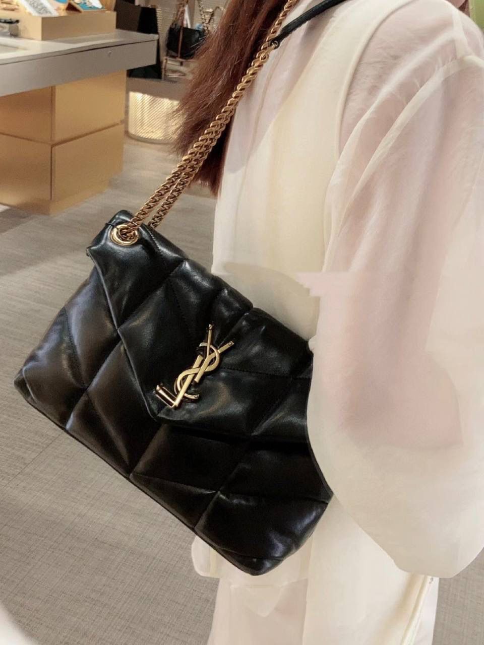 圣罗兰 YSL Puffer 小号/Toy 黑色皮革链条包