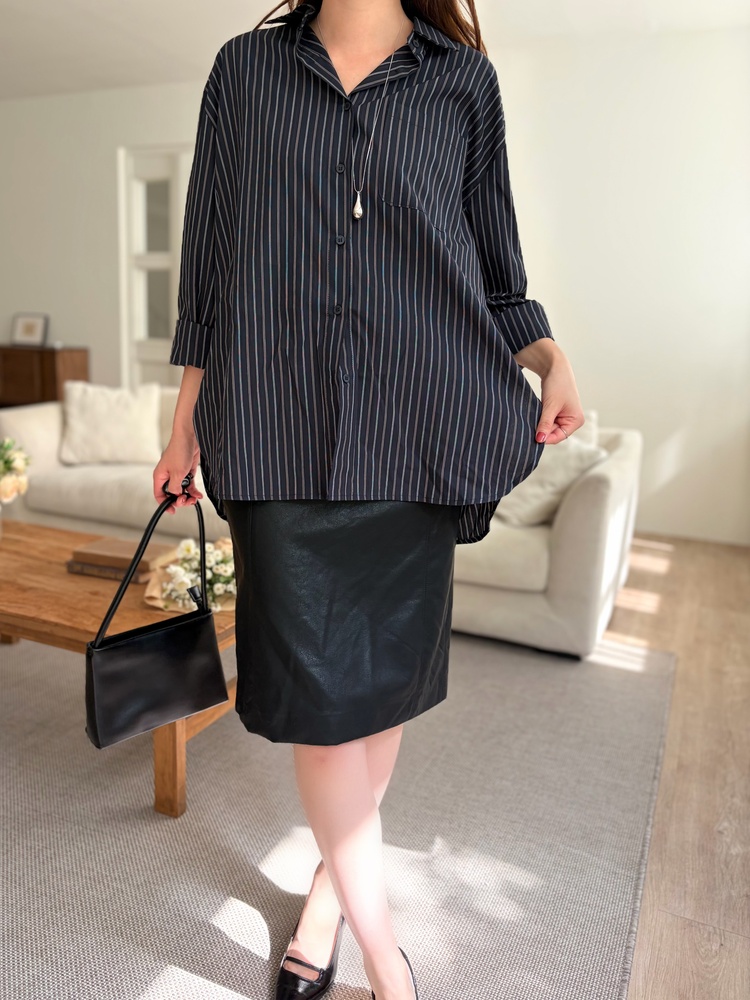 Striped Oversize Shirt (Navy)