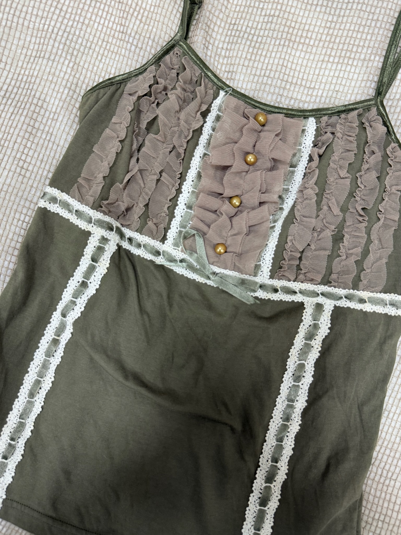 Ruffle Lace-Trim Empire Waist with Bow Cami Top 