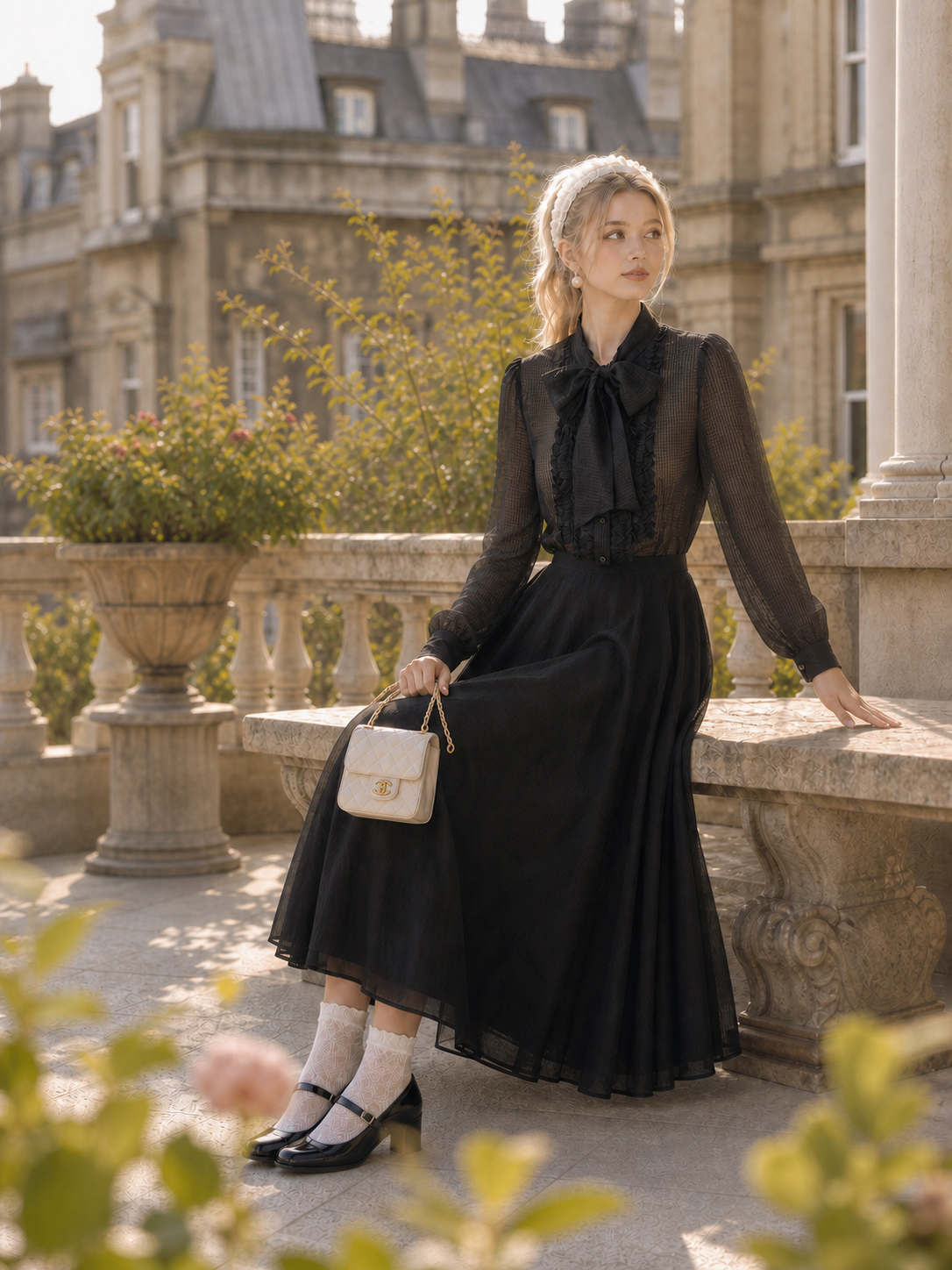 午夜魔法黑色公主雪紡襯衫Midnight Enchantment Black Princess Chiffon Blouse