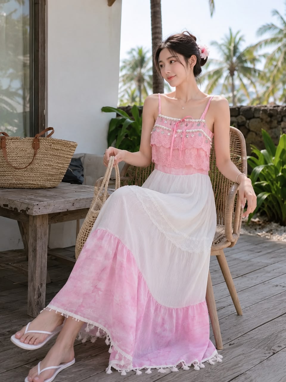A031132 French Tie-Dye Ruffle Cami Maxi Dress