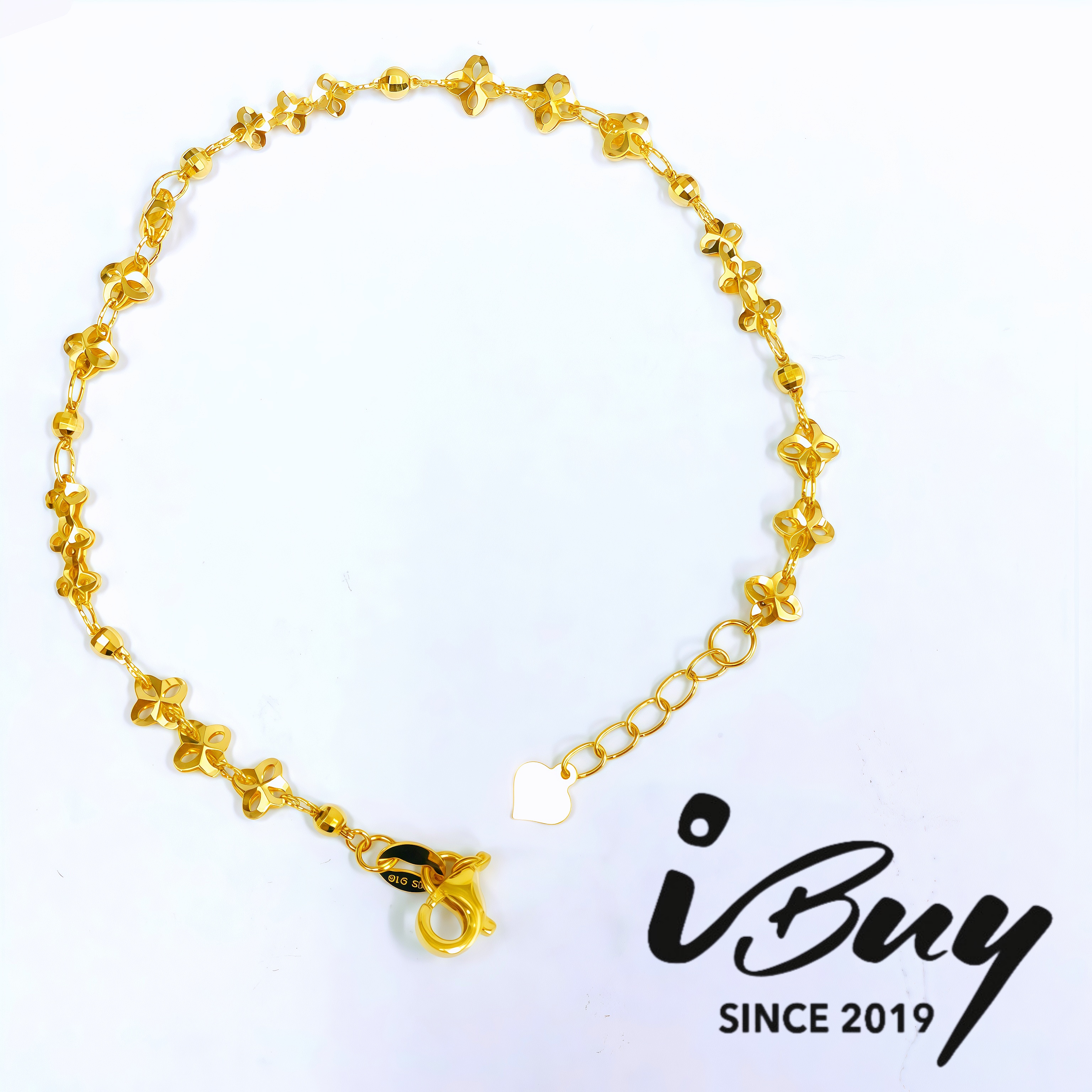 916 GOLD 4PETAL FLOWER FANCY BRACELET 17-18CM 916 金 4瓣花搭马赛克珠手链