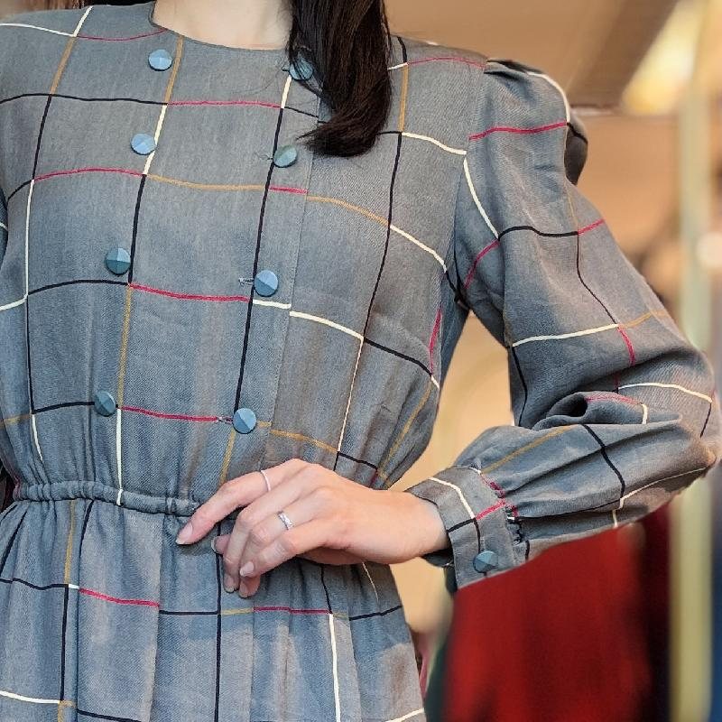 Vintage Checked Pattern Double-Breasted Day Dress (PP001-21)