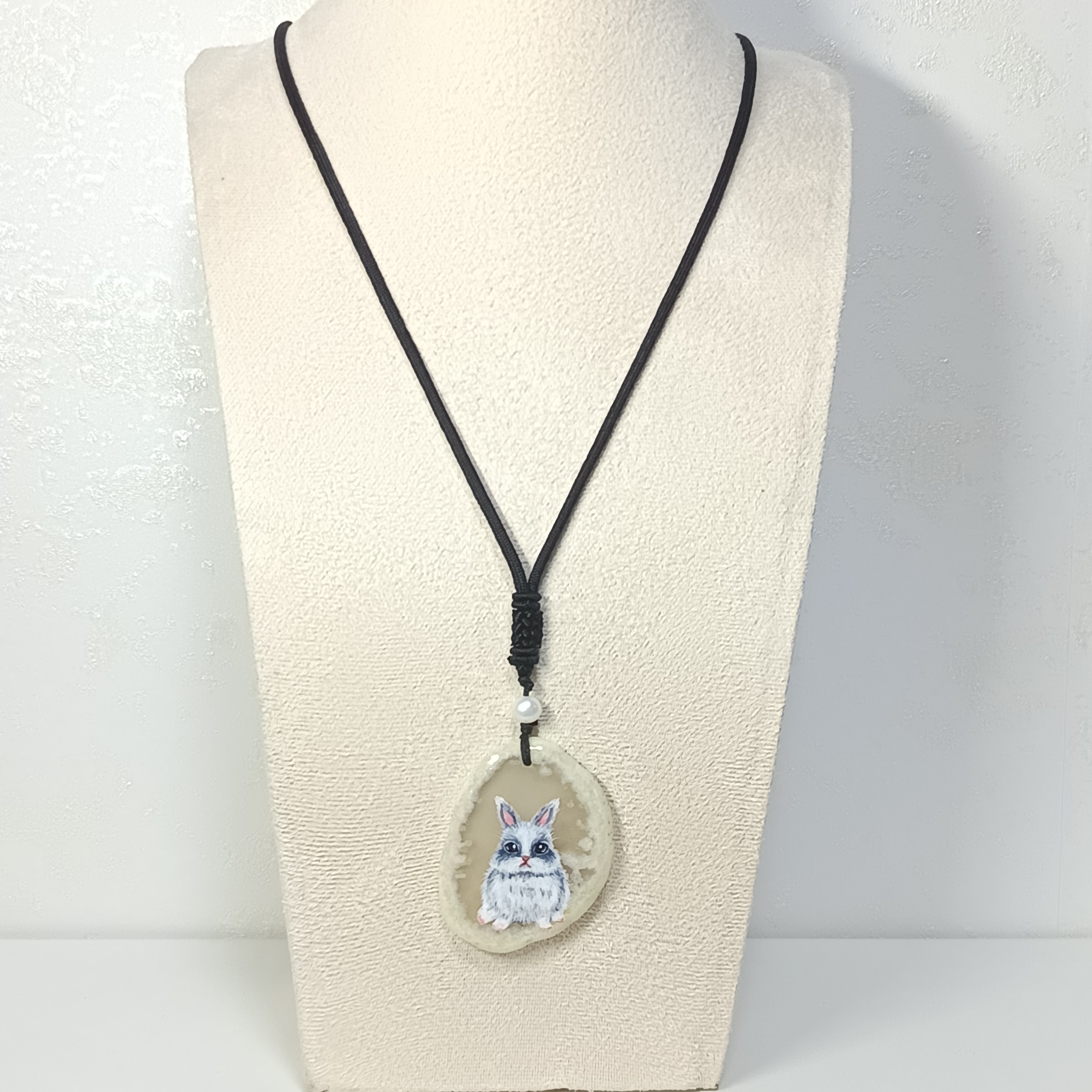 ✨復活節特別款 ✨不掉色藝術彩繪小兔天然瑪瑙片吊墜長頸鍊B