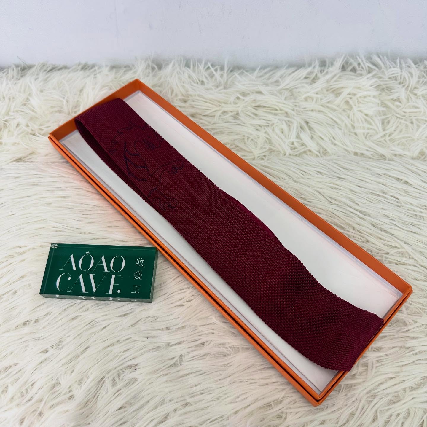 HERMES 🤍PRE OWNED DRAGON FLASH 酒紅色領呔 全套有盒🧡