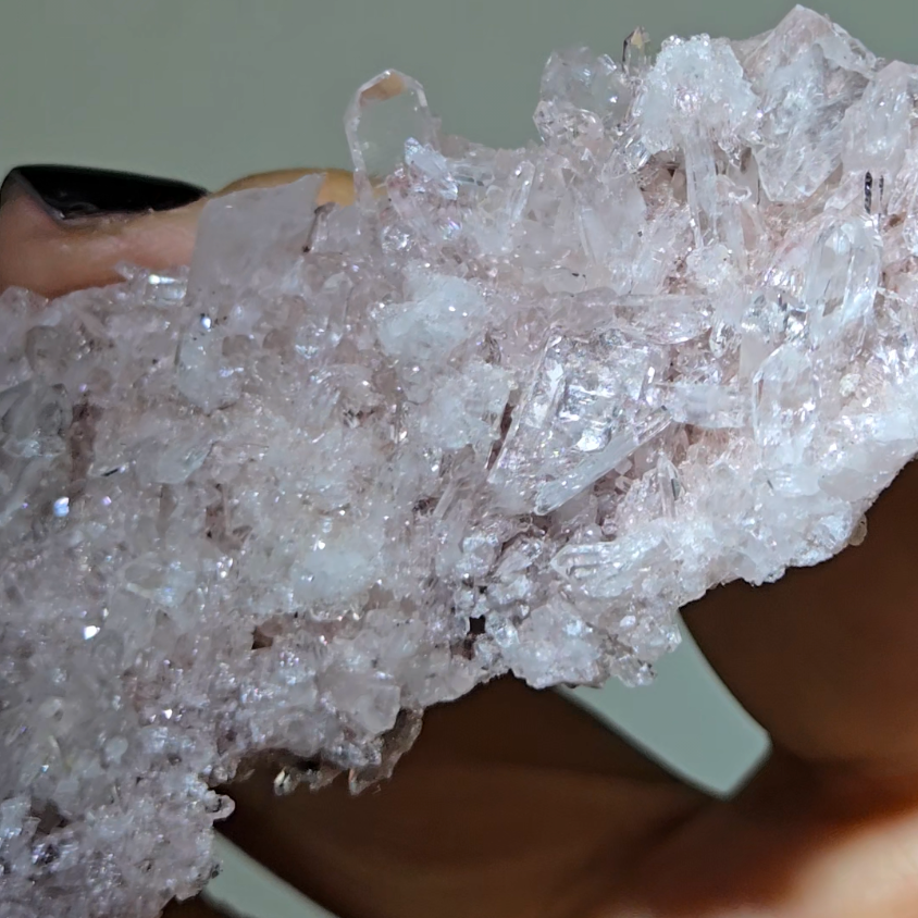 Pink Lemurian quartz cluster with crystals on both sides - LQ519