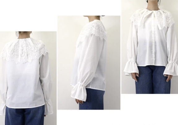 蕾絲領口糖果袖襯衫 - 2026 流行穿搭  長䄂襯衫 春夏時尚穿搭 柔軟舒適 優雅日常 易於配搭 日本直送   #JP-I-260026