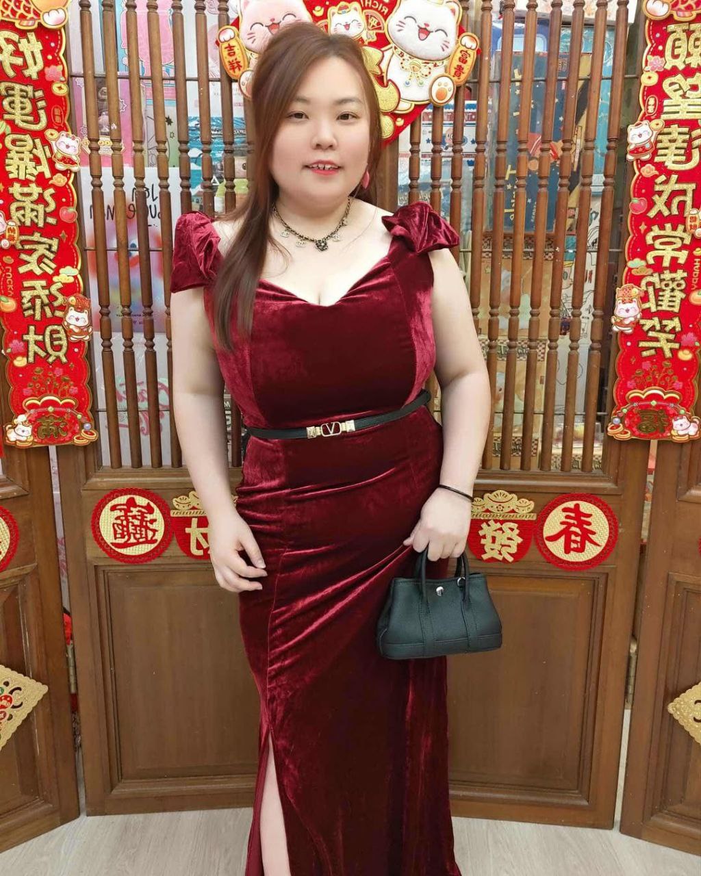 TT708 高级绒布蝴蝶结肩设计礼服