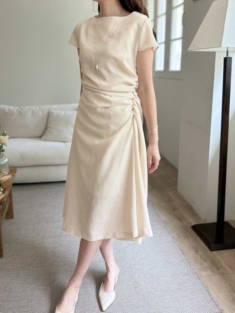 Belle Ruched Dress (Cream)