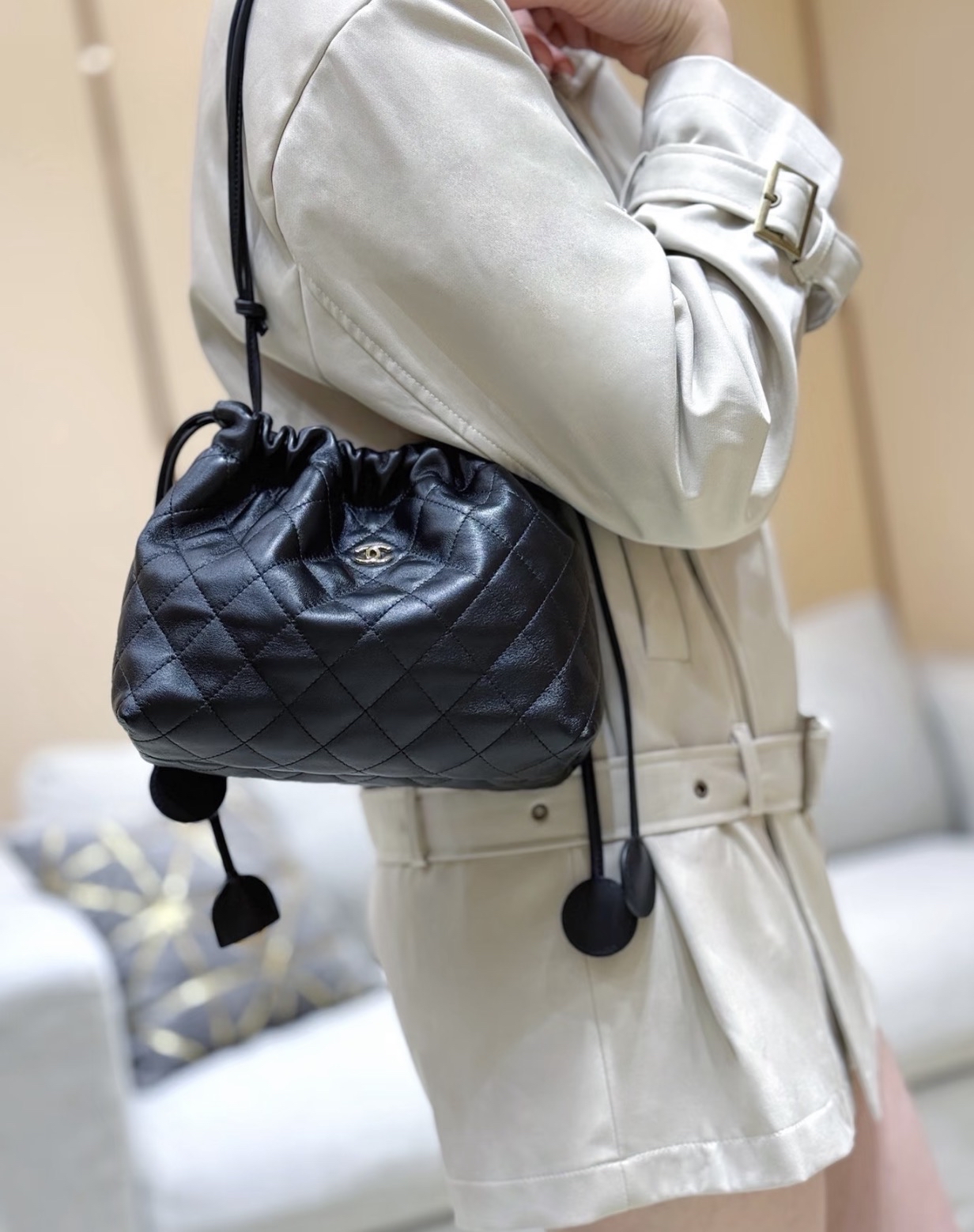 Chanel 22cm 黑色福袋 肩帶可以調節❣️可以腋下/斜揹