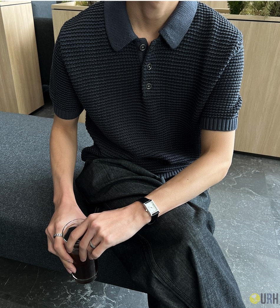 【100%保證韓國直送】Stoll Crochet 復古鏤空鈎針紋理排扣針織 Polo 衫 👕 [6 color] RG115873