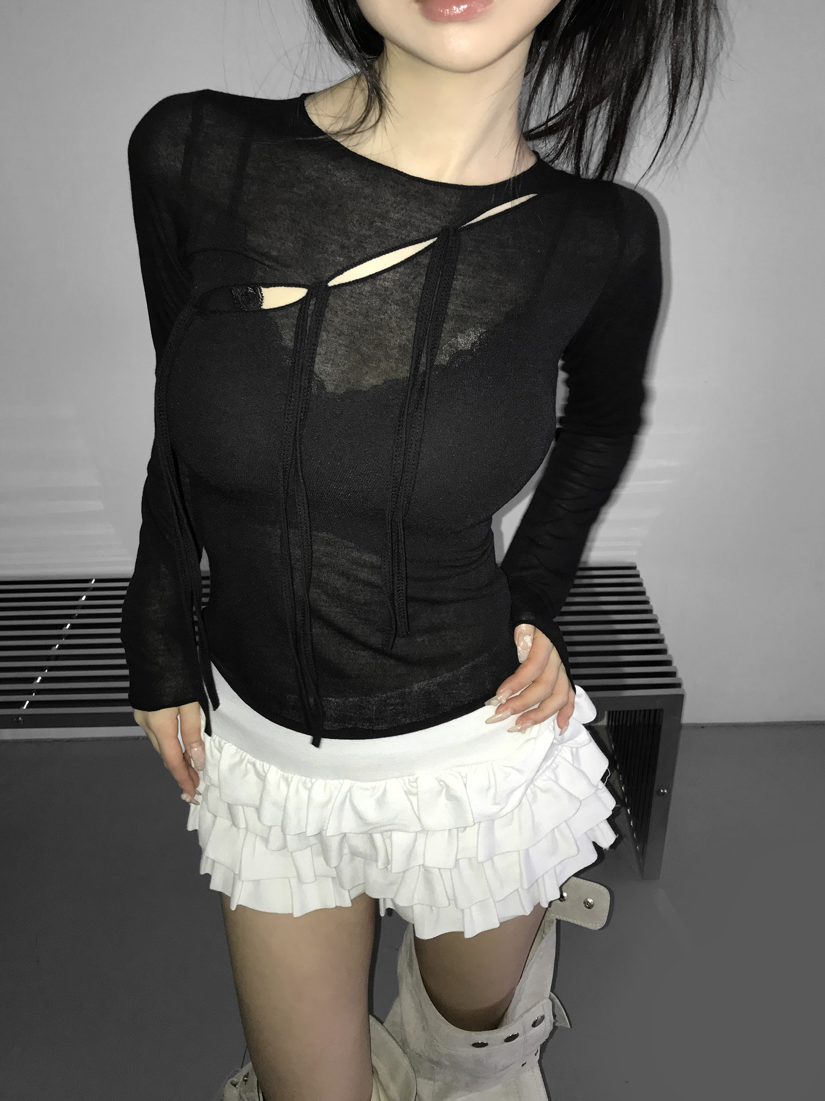 Sheer Tie-Front Cross Graphic Top