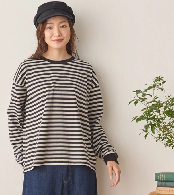 日牌Cloudnine 條紋雲朵刺繡長袖上衣