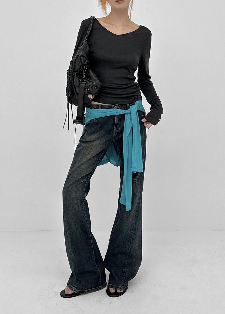 Distressed Bootcut Denim Pants