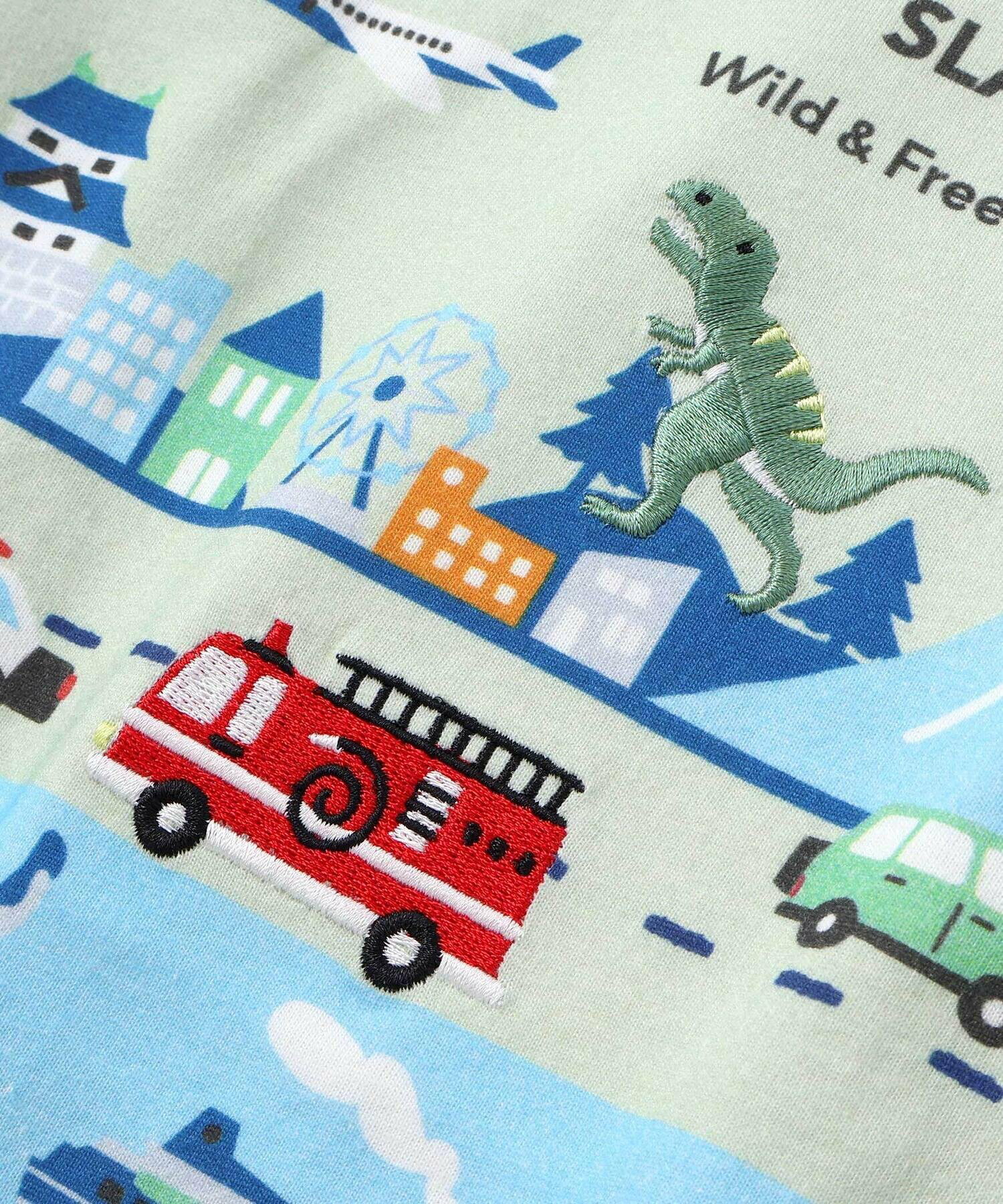 🆕【⭐訂購⭐】  日本直送🌀日式風景印花 恐龍/消防車刺繡 短袖Tee［2款選］🌀[ELDA-0027][260503]