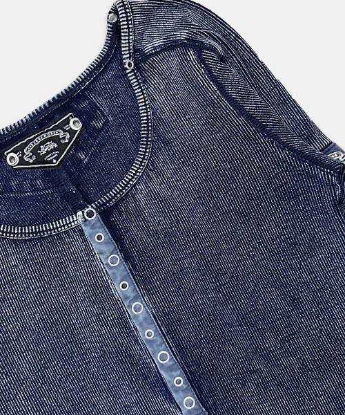 Viper Cotton Rib Henley Neck Long Sleeve - Blue