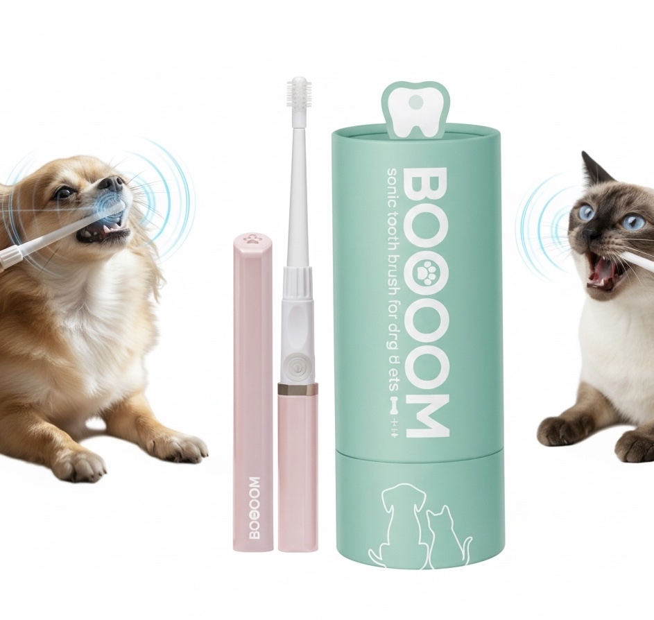BOOOOM【日本製】寵物專用360°聲波振動牙刷 - 粉紅色