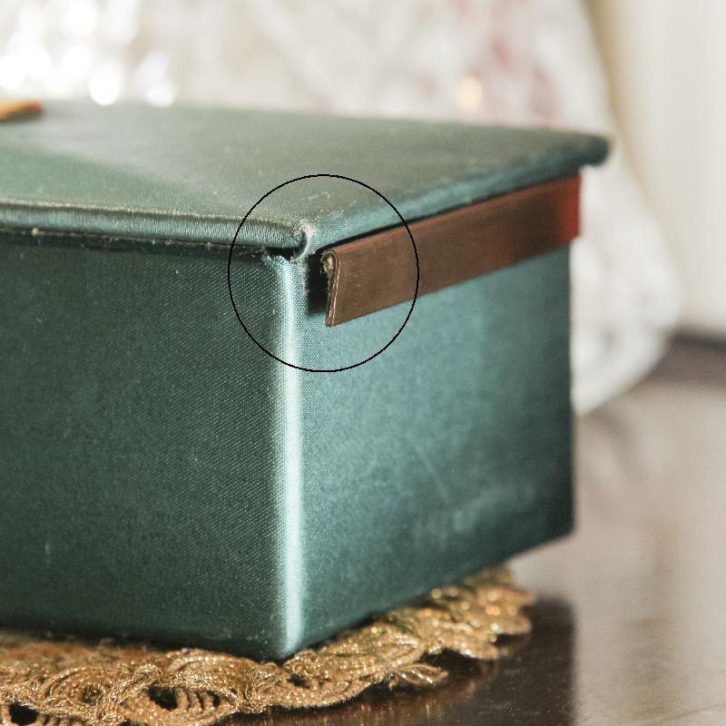 Elizabeth Arden Emerald Green Satin Box with Floral Porcelain from Germany(RU012)
