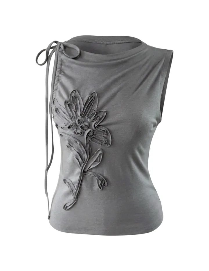 Floral Applique Ruched Tank Top