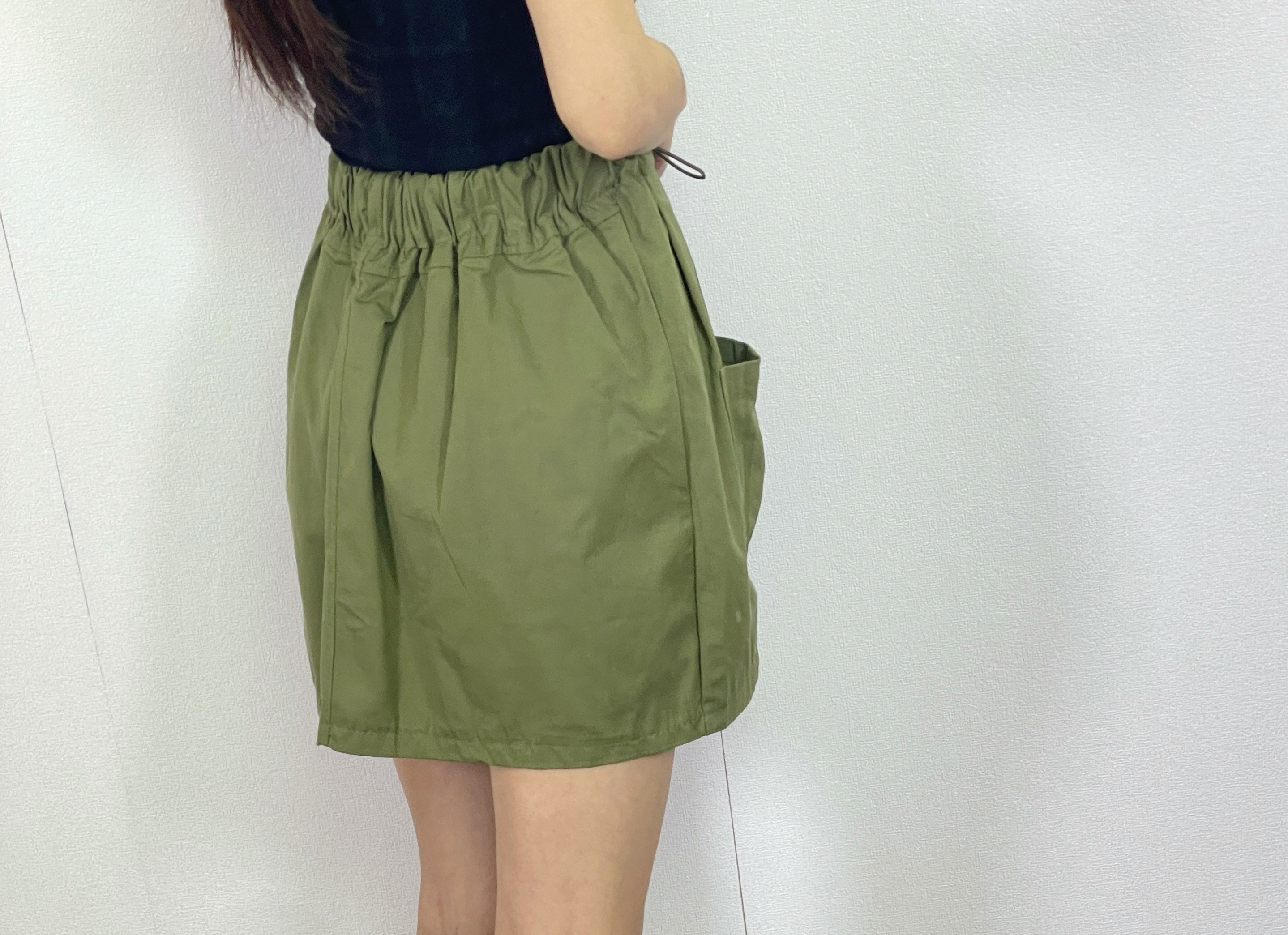 K5553 雙袋束繩腰半截短裙