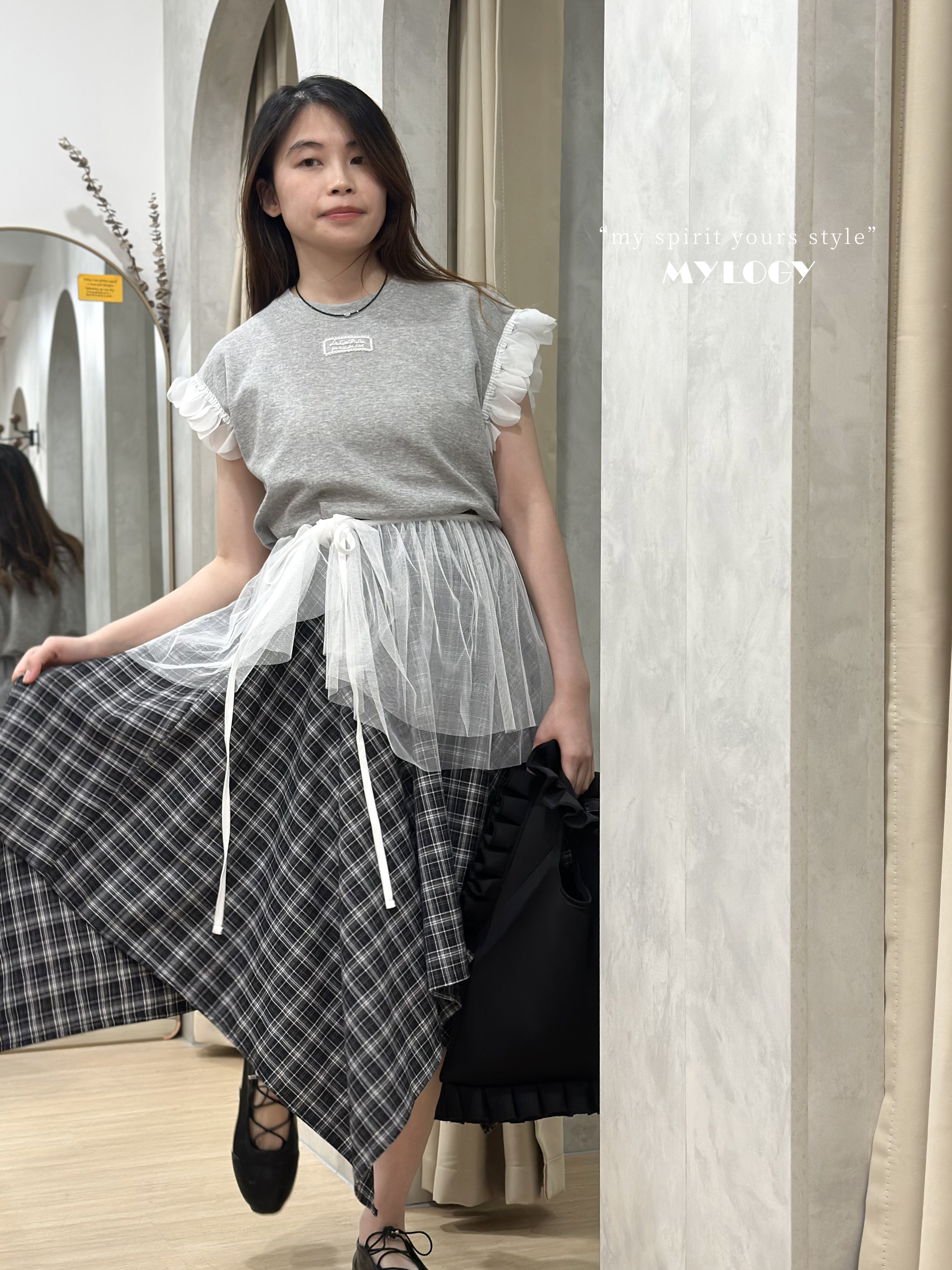 波波羽翼～棉質繡字TEE MIE0002 - 灰色 Grey