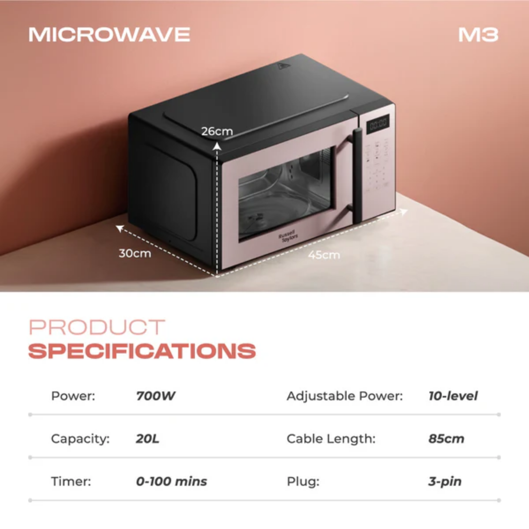 Russell Taylors 20L Digital Microwave Oven (M3)
