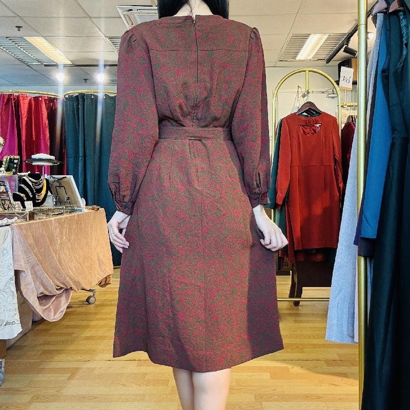 Vintage Red & Green Pattern Festive Dress with Floral Brooch (MT2260-4)
