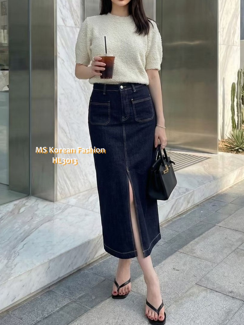 HL3013 韓國🌼Howluk前開叉中長半裙