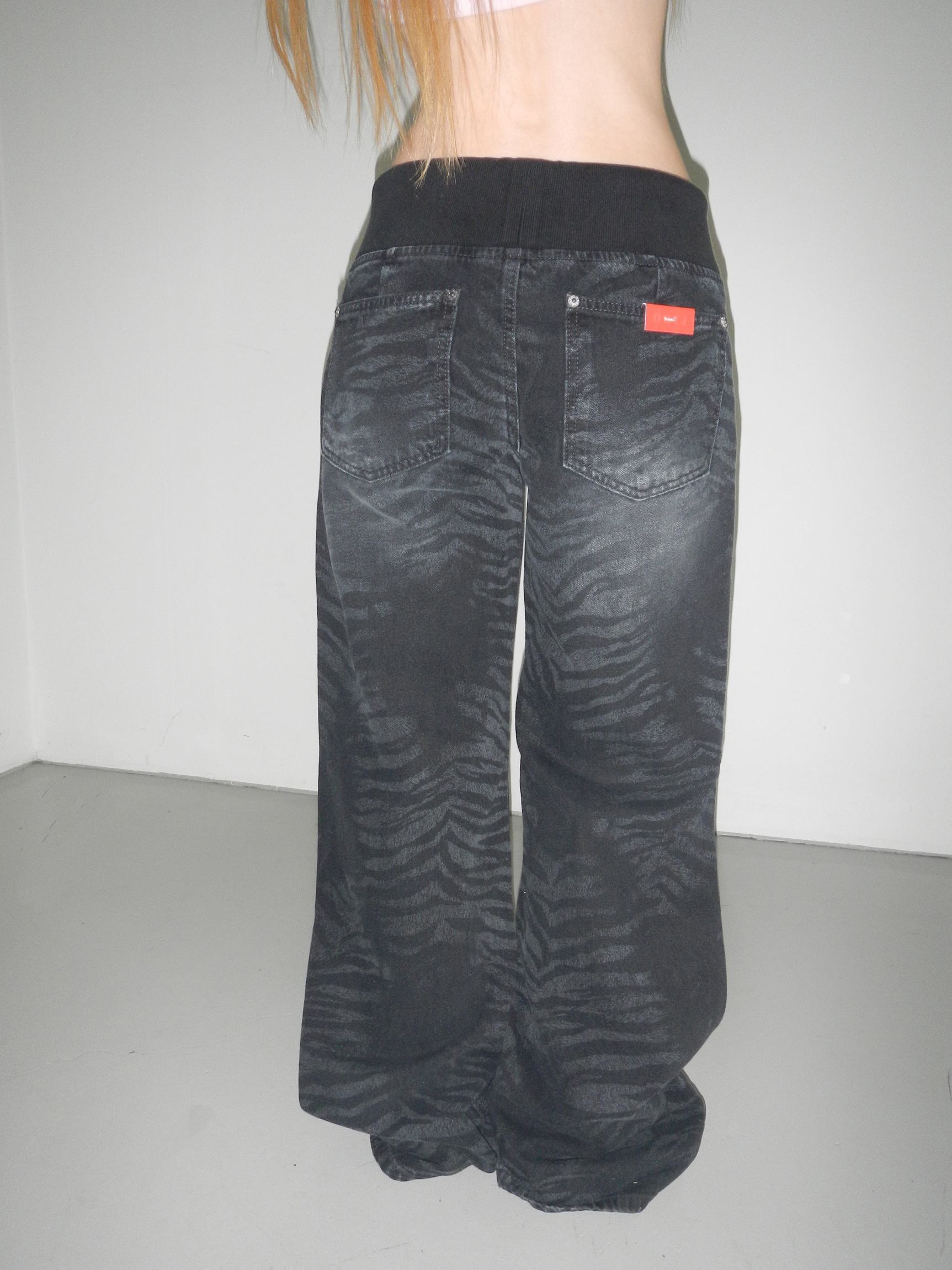 Zebra-Wash Wide Leg Denim Pants