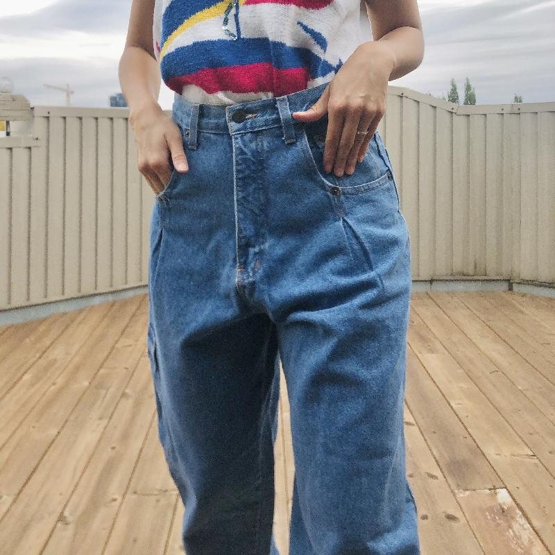 C.a. 1990s Stylish High-Waist Cargo Jeans 100% Cotton (MT927)