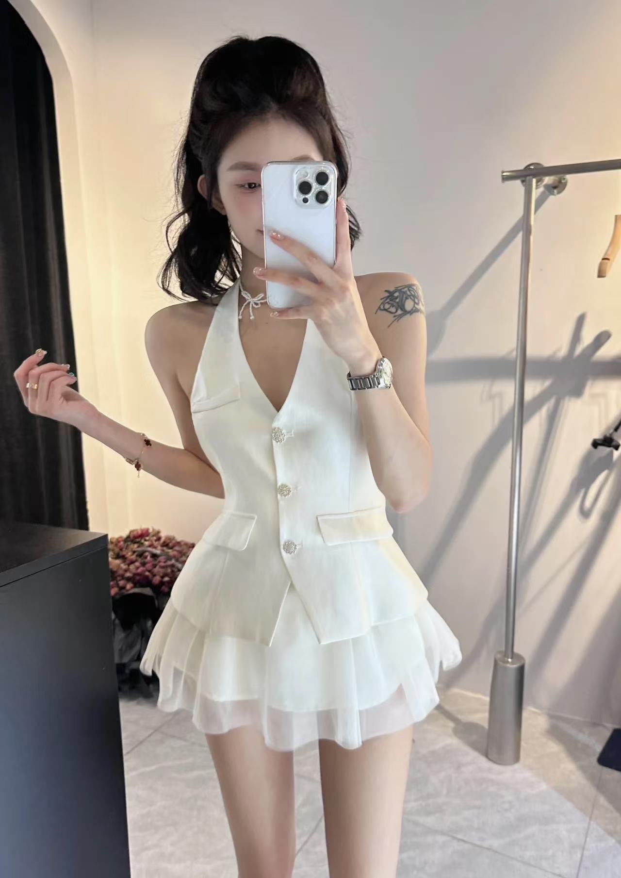 ST291蝴蝶结背心套装