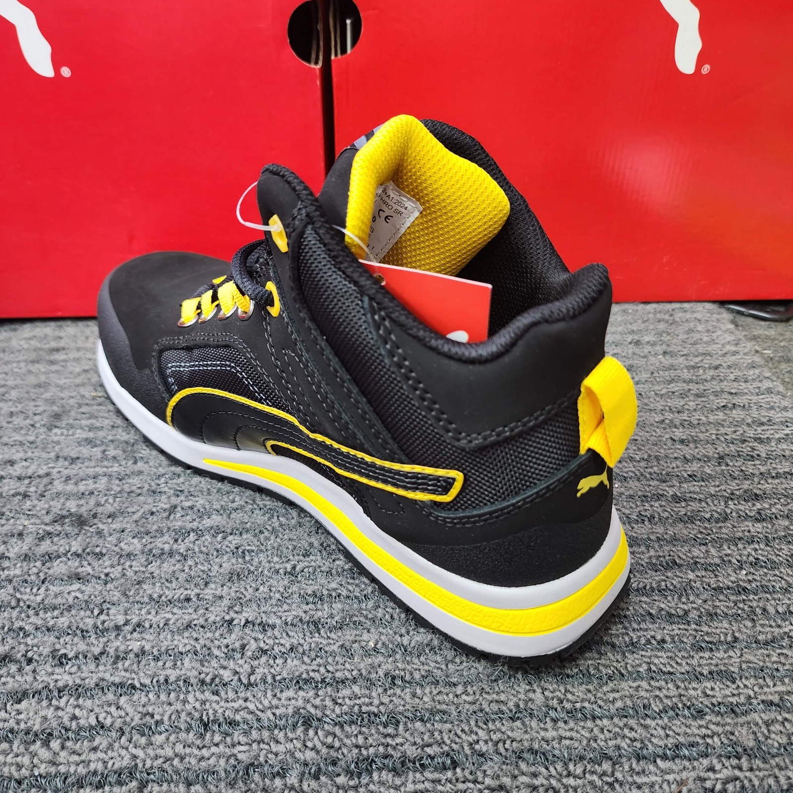 PUMA SAFETY SHOES 63.313.0 CROSSTWIST BLACK MID CUT SPORT SAFETY YELLOW BLACK ELECTRICAL HAZARD