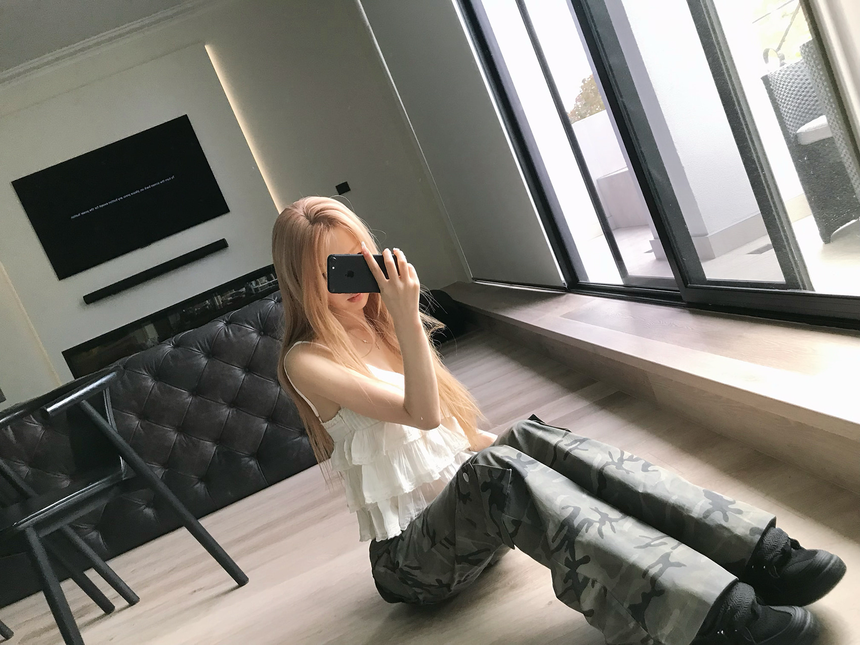 Camo Low-Rise Flare Cargo Pants