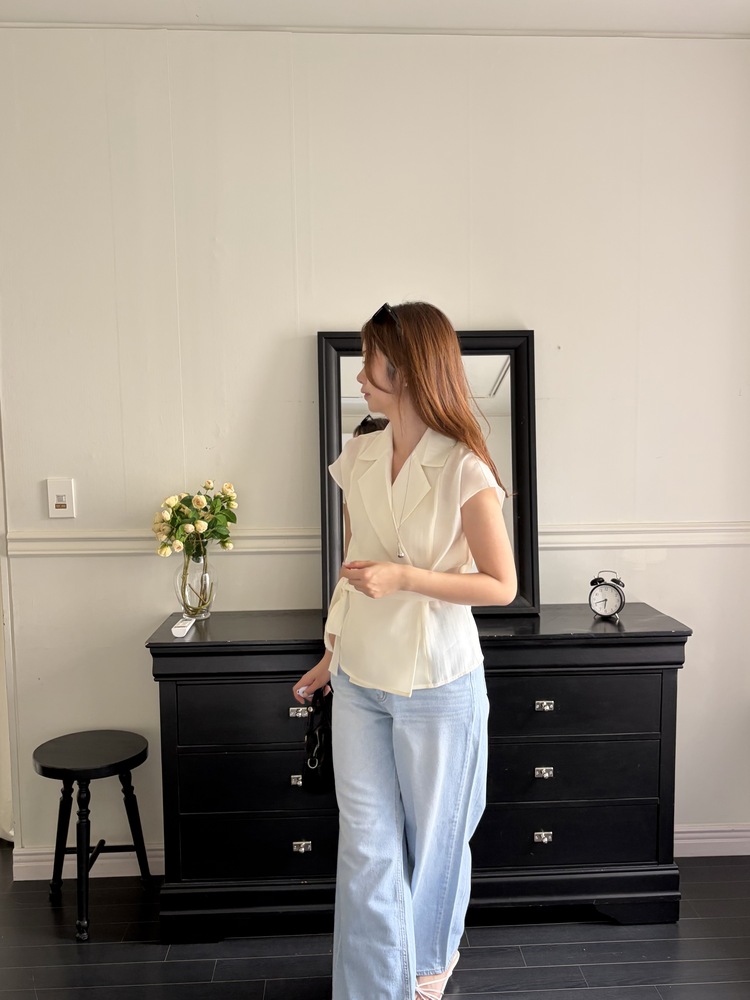 Silky Belted Wrap Blouse (Ivory)