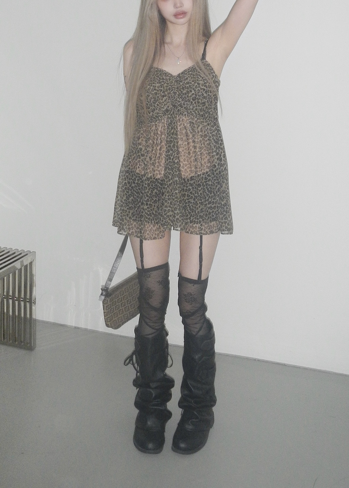 Leopard Mesh Cami Dress