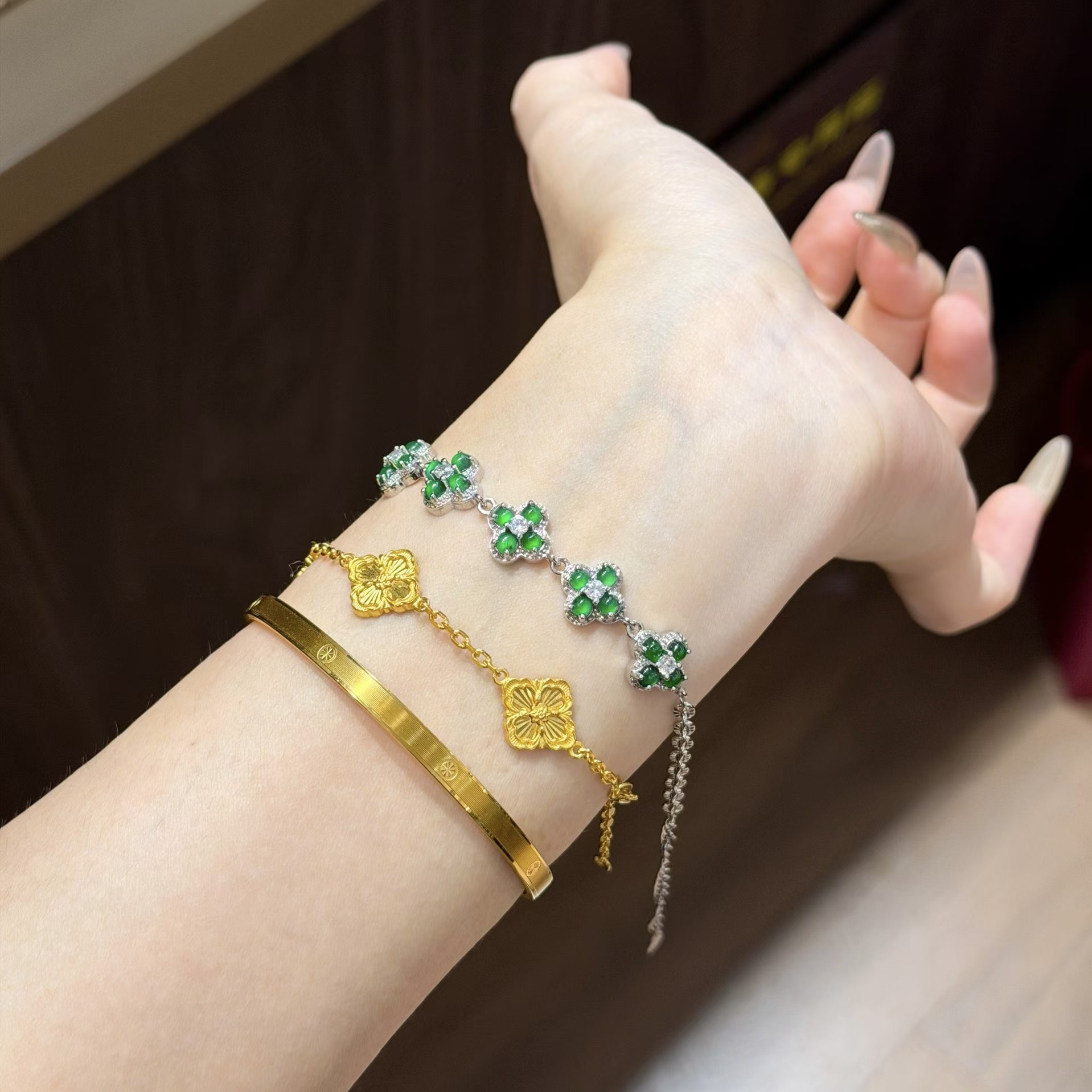 新品 幸运四叶草翡翠手链