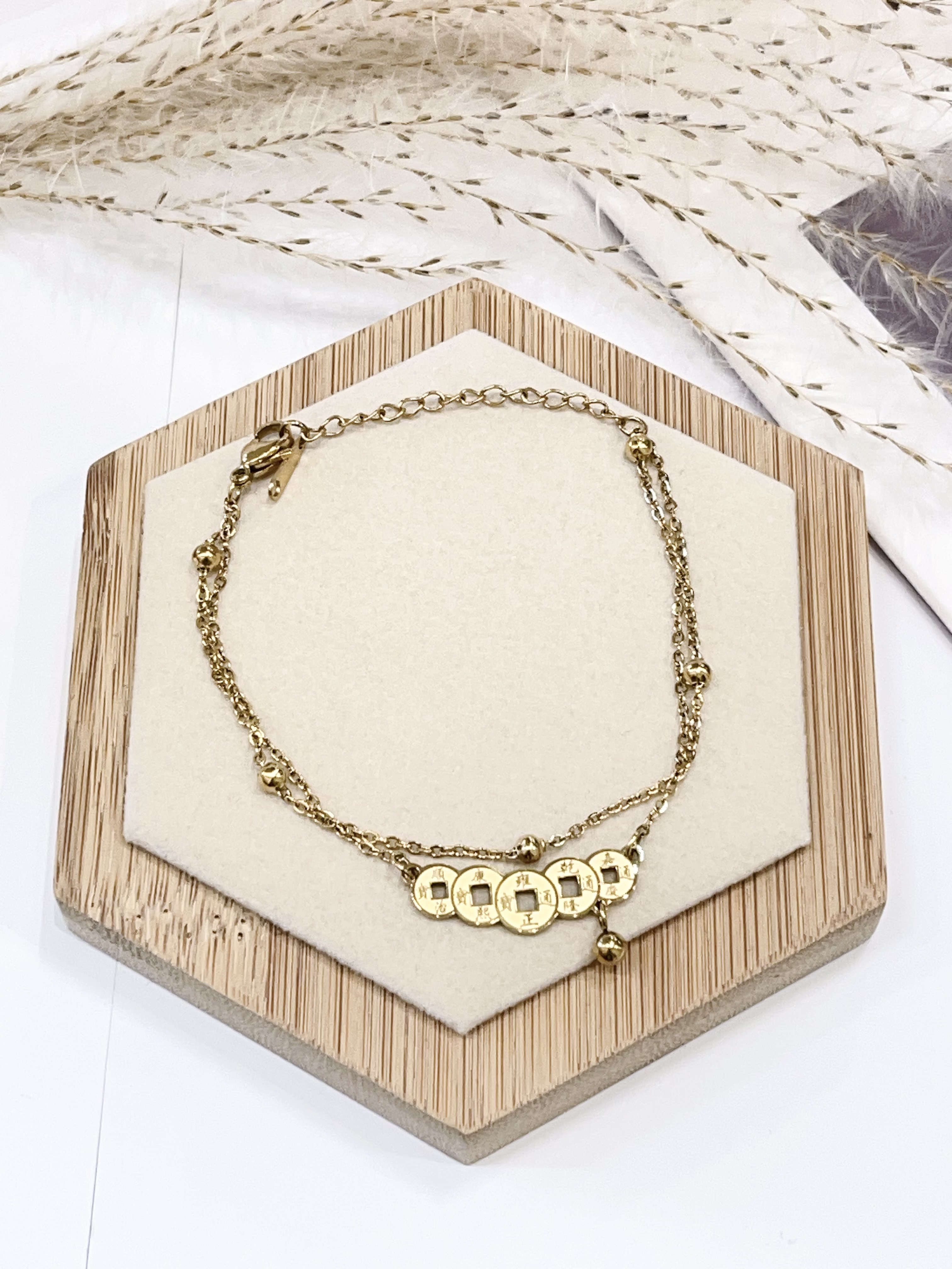 新中式铜钱双层钛钢手链