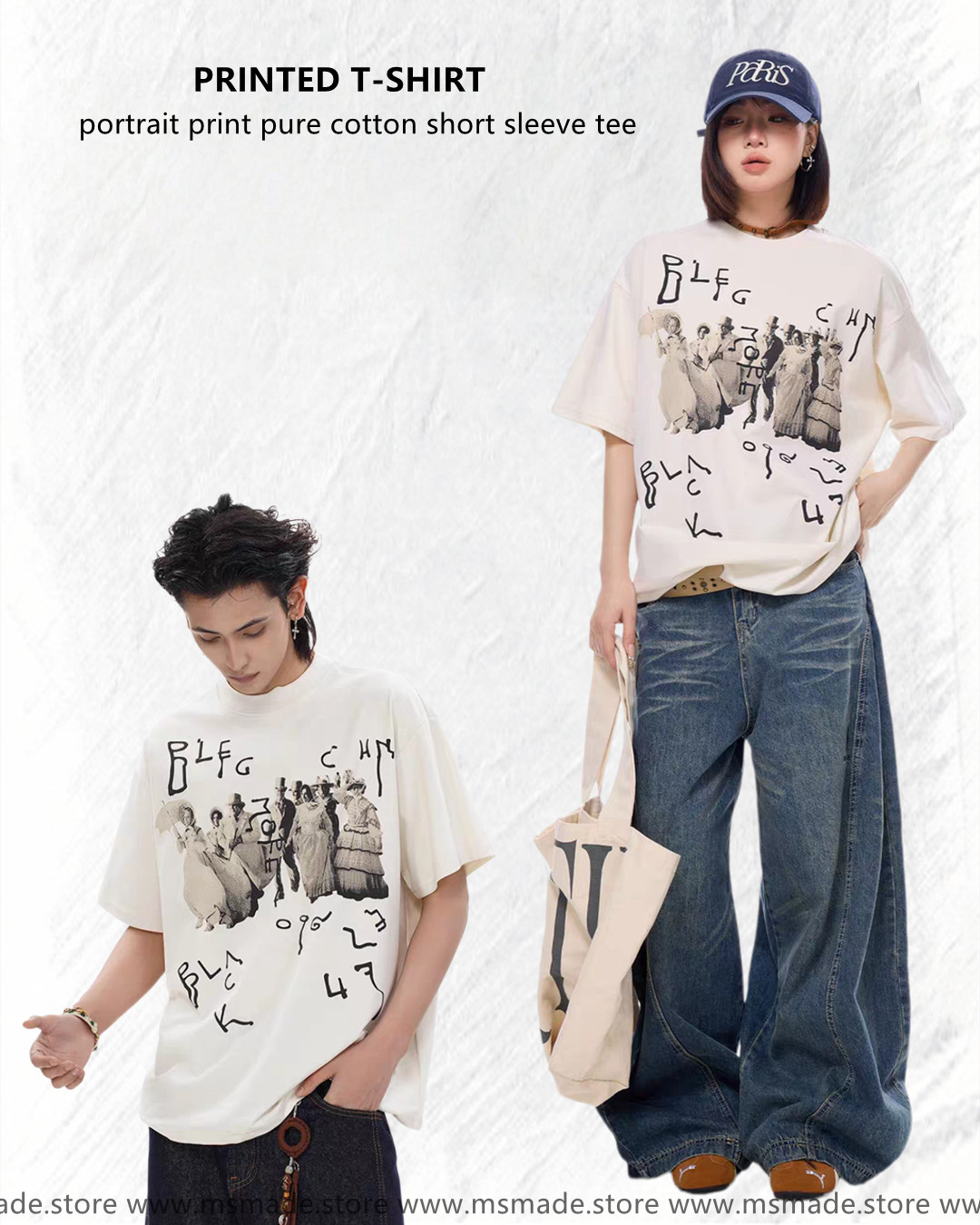 M23 人像圖案純棉短袖Tee