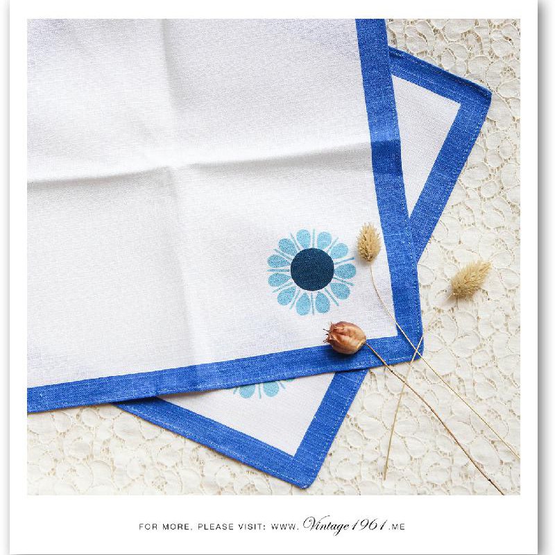 1970 German Blue Line Framed White Table Cloth Set (A Set of Two) (EW237)
