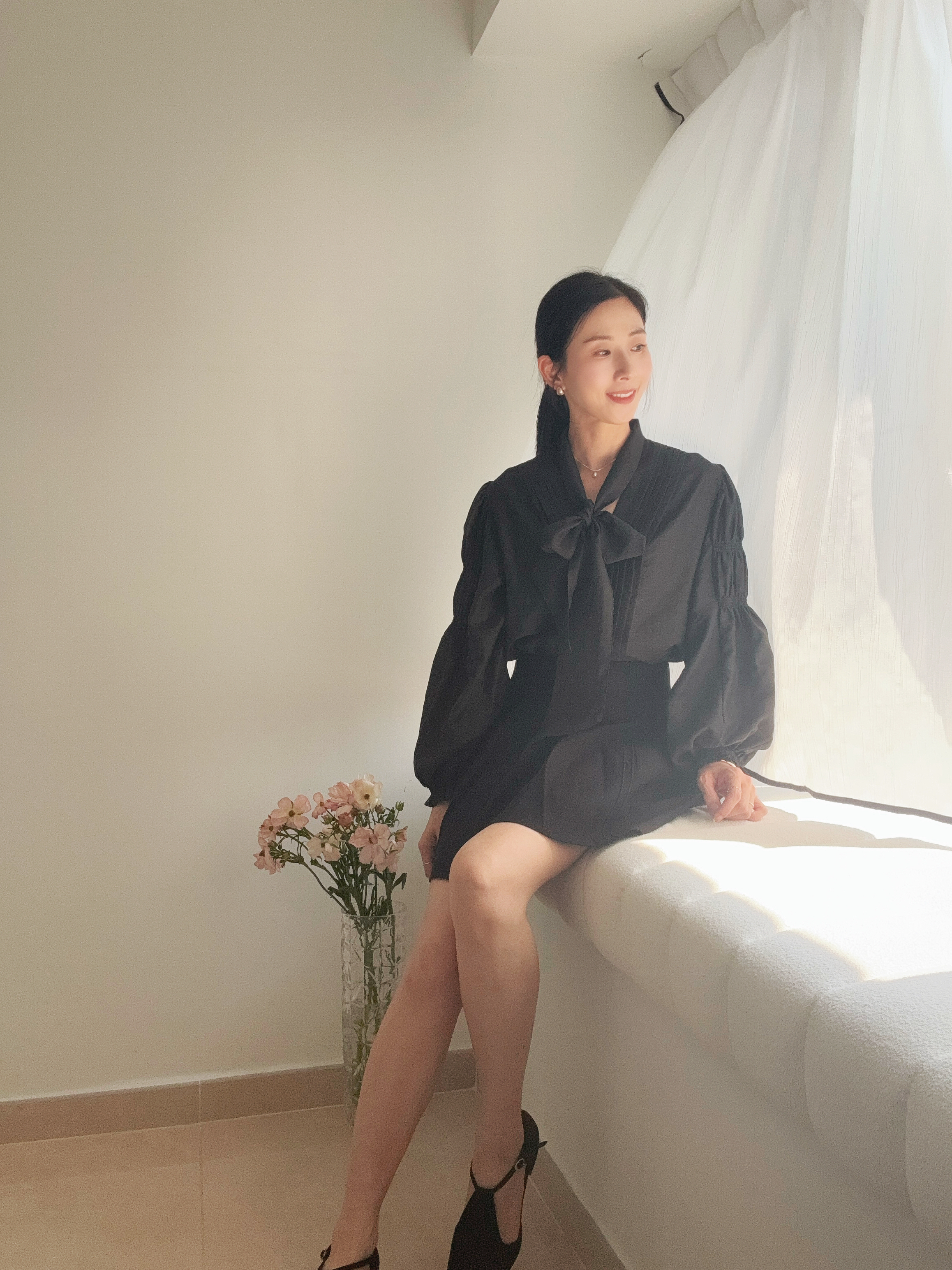 AMORA elegant tie blouse