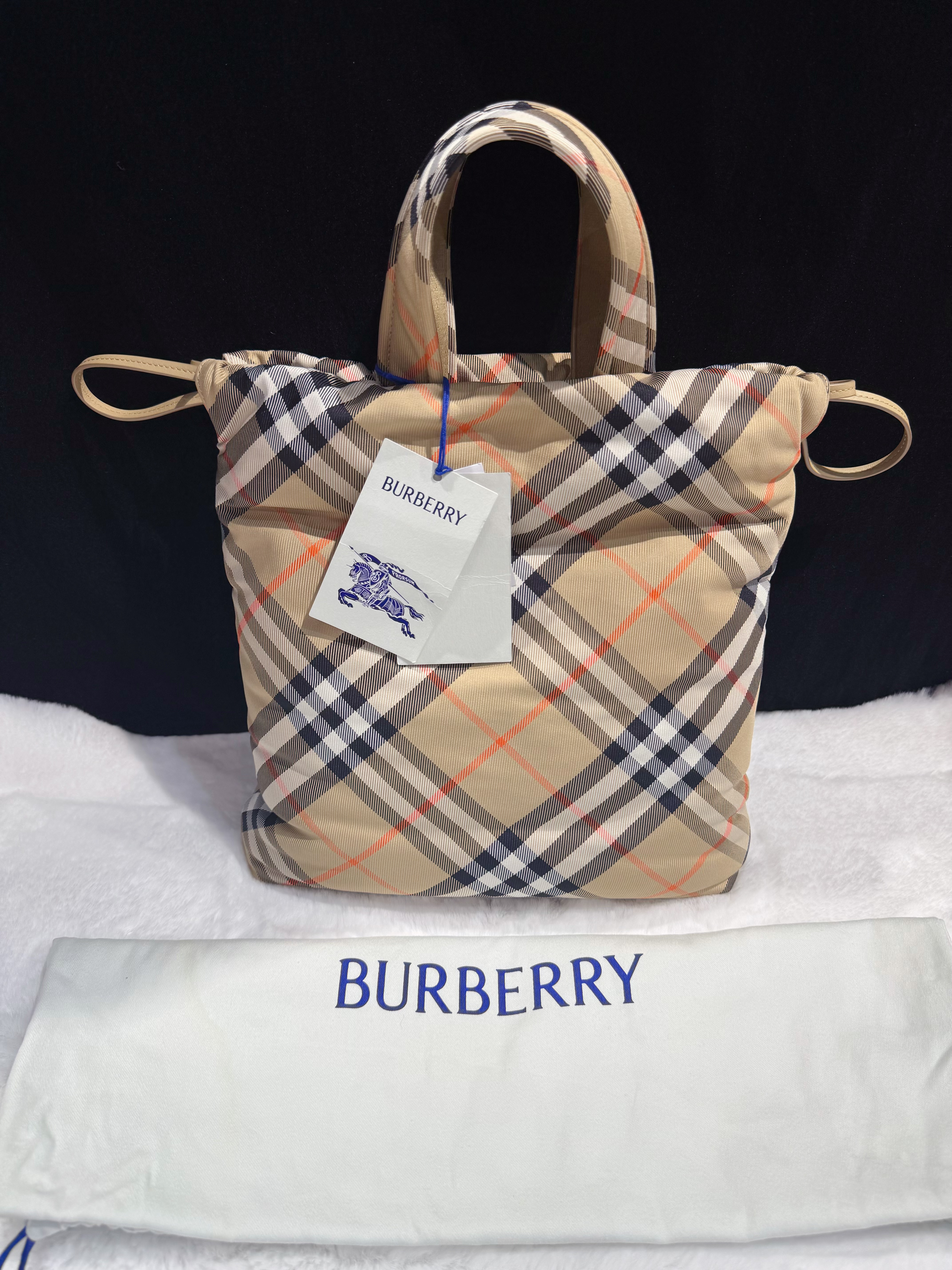 Burberry Drawstring check tote sand