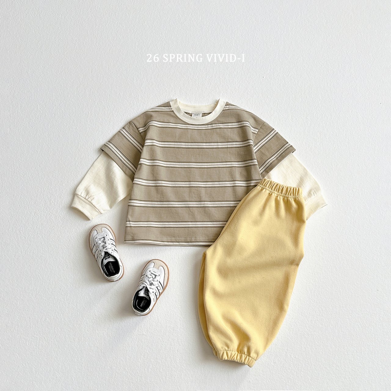 🌸預訂 韓國直送🌸🇰🇷VIVIDI三色層疊條紋寬鬆假兩件長袖上衣