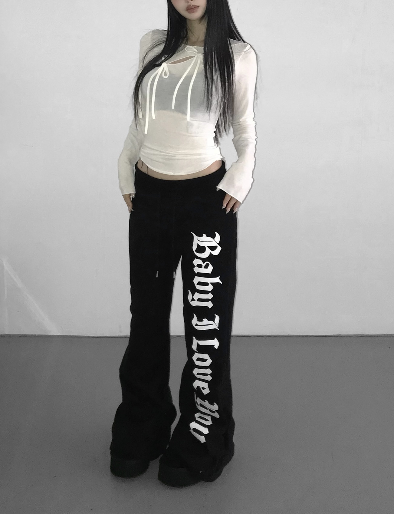 Sheer Tie-Front Cross Graphic Top