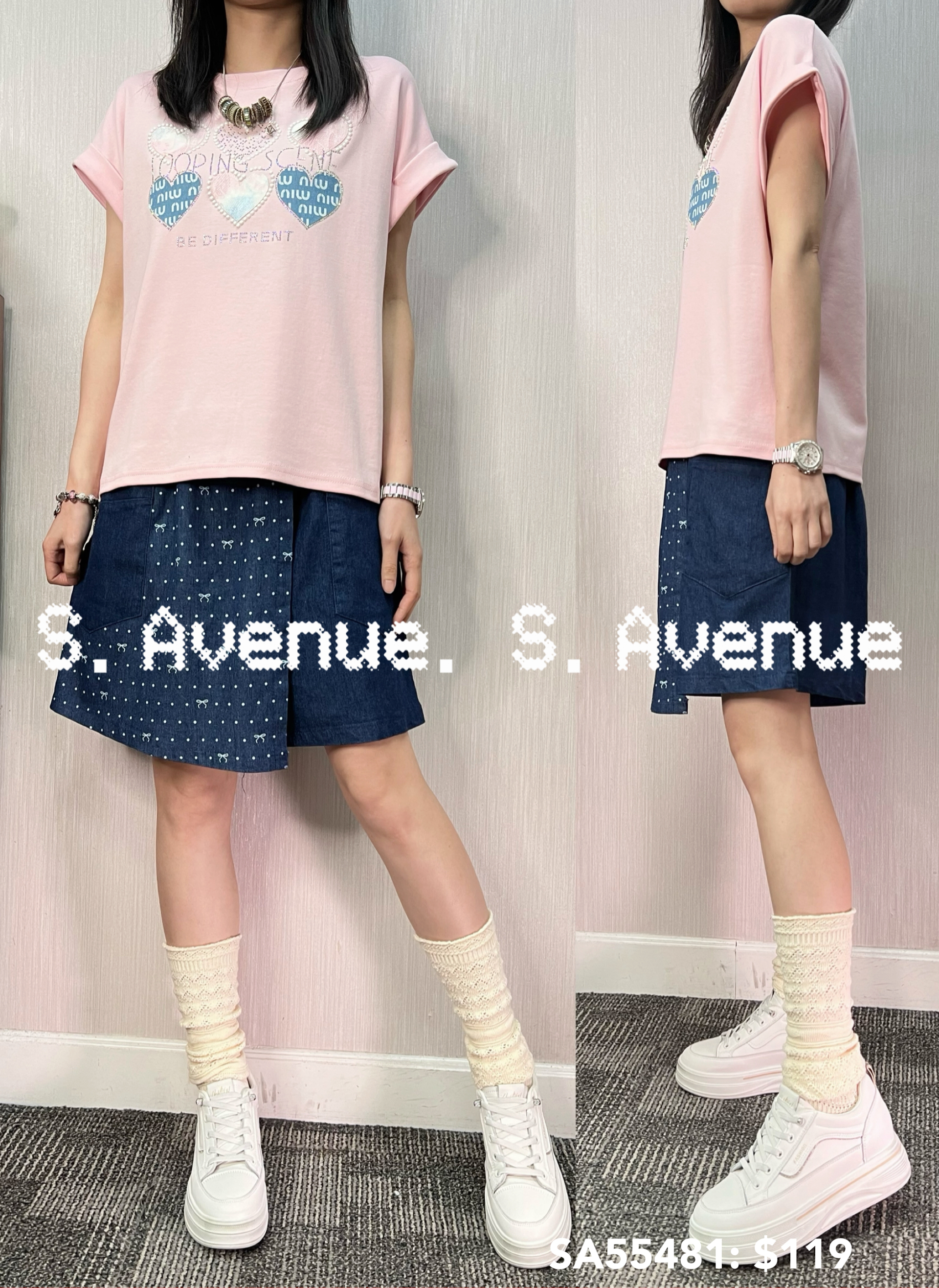 SA55481: 短袖撍袖閃閃心心tee