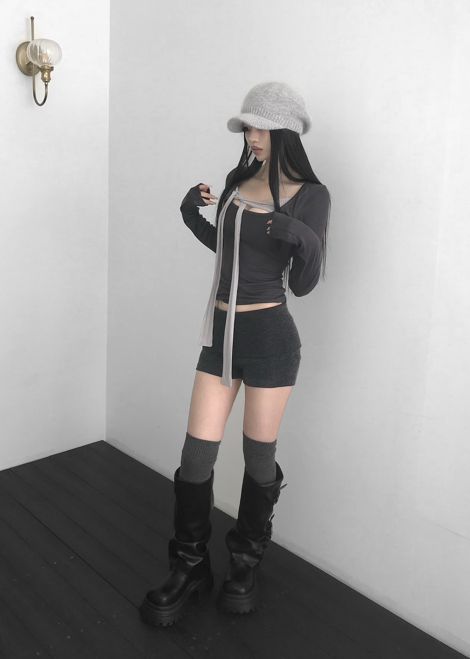 Tie-Front U Neck Long Sleeve Top