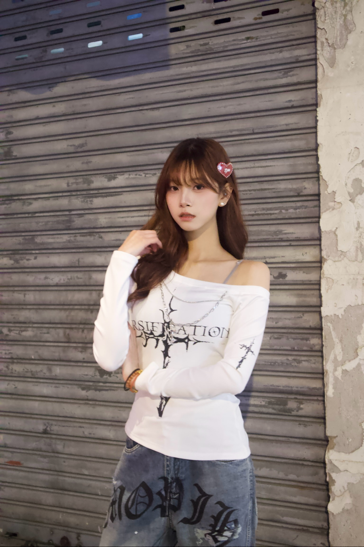 韓國Y2K 鐵鏈腰側綁帶十字架Top