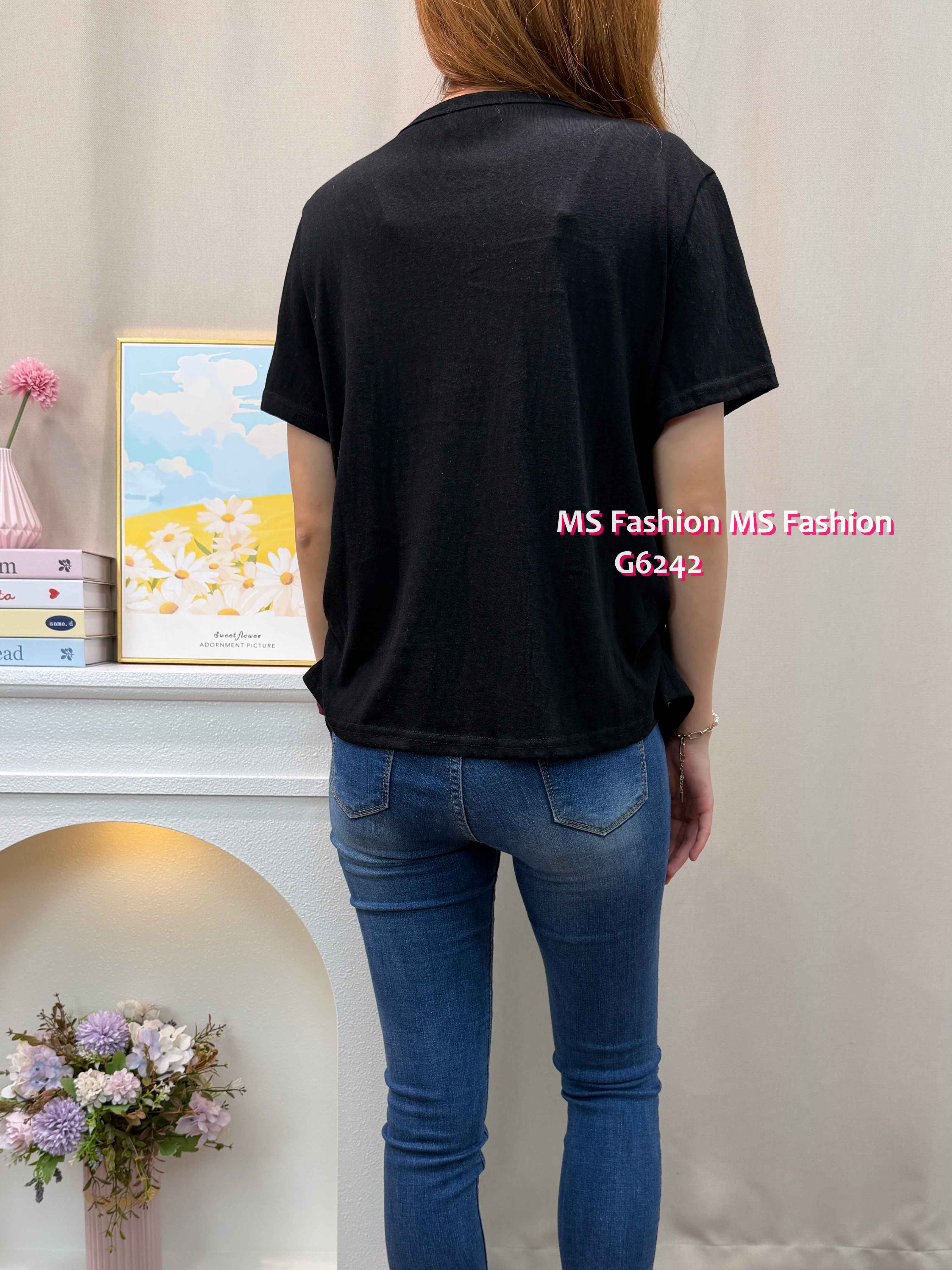 G6242 拼色假兩件top